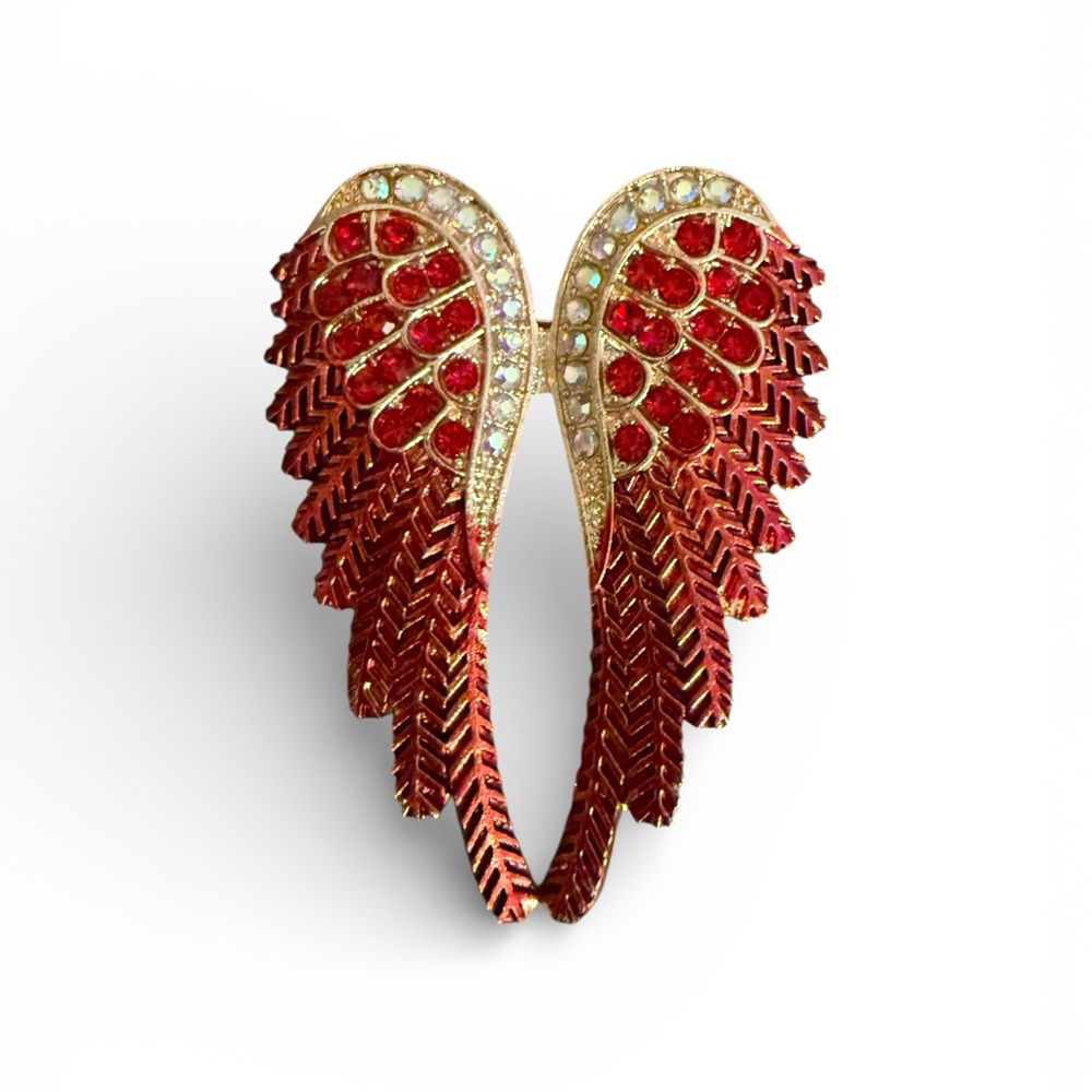 Red Winged Brooch with Rhinestones